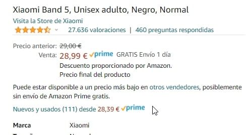 Precio con Prime y ofertas de otros vendedores en una ficha de Amazon