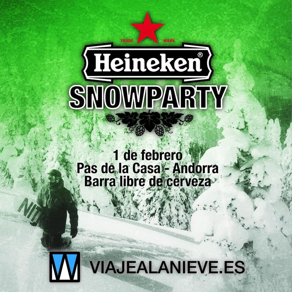 Cartel de la Heineken SnowParty de viajealanieve.es en Pas de la Casa